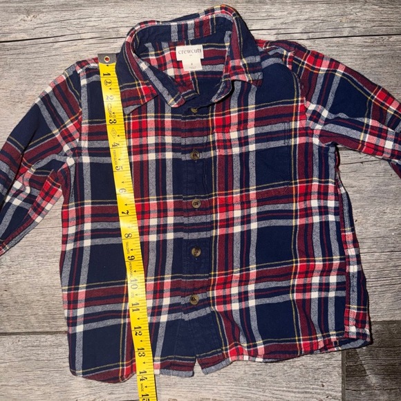 Crewcuts Boys Plaid Flannel Shirt Size 2 Red Navy Yellow Button Down - Picture 6 of 7